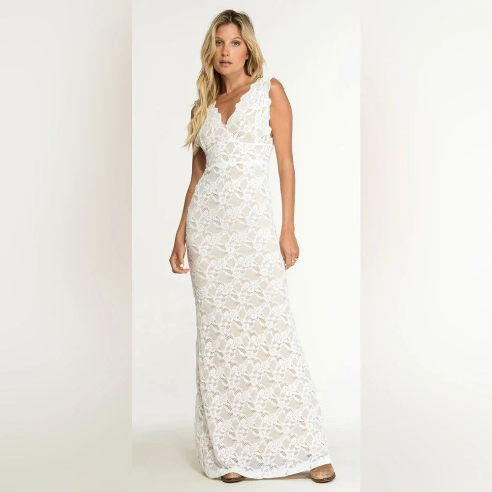 NIGHTCAP BHLDN *Perfect Plunge* white lace boho beach bridal maxi dress gown S - Picture 3 of 9